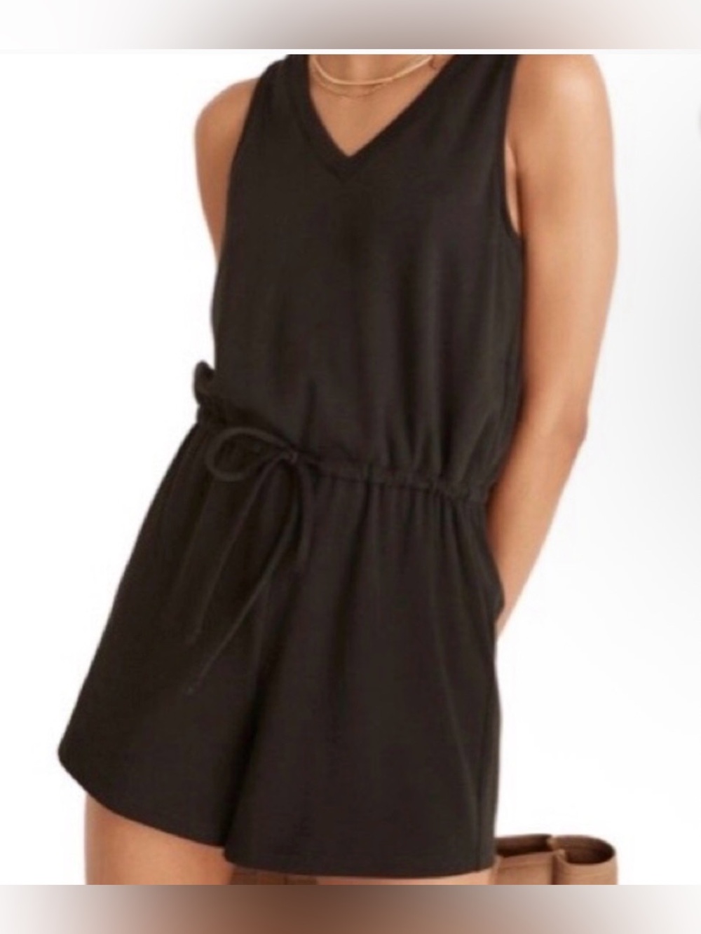 Madewell Women’s Black V-Neck Drawstring Romper Sz M